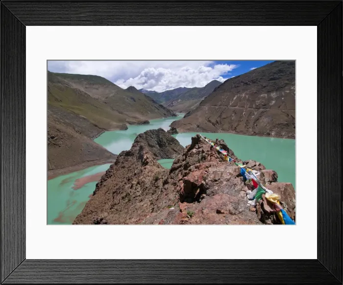 Framed Print : Praying flags above an artifical lake near the Karo-La Pass, Tibet, China, Asia Framed Print : Praying flags above an artifical lake near the Karo-La Pass, Tibet, China, Asia