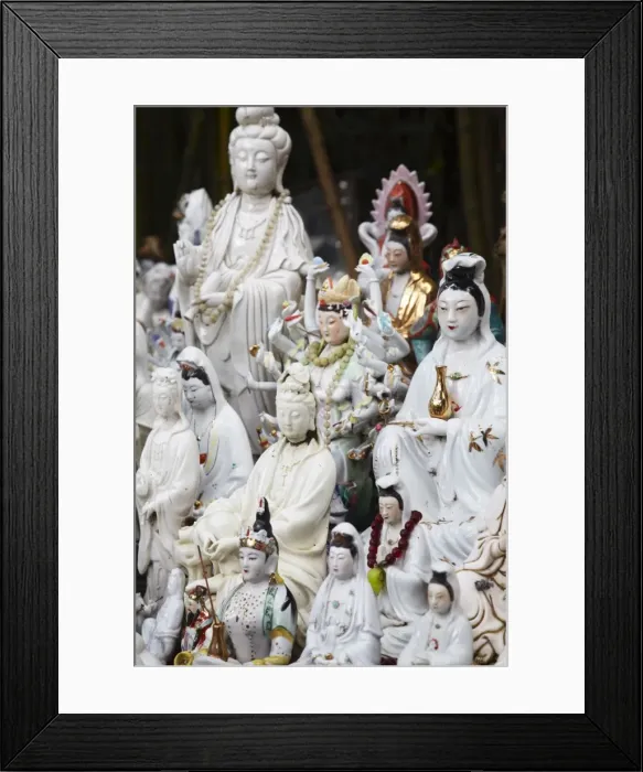 Framed Print : Buddhist figurines at shrine in bamboo forest, Quarry Bay, Hong Kong, China, Asia Framed Print : Buddhist figurines at shrine in bamboo forest, Quarry Bay, Hong Kong, China, Asia
