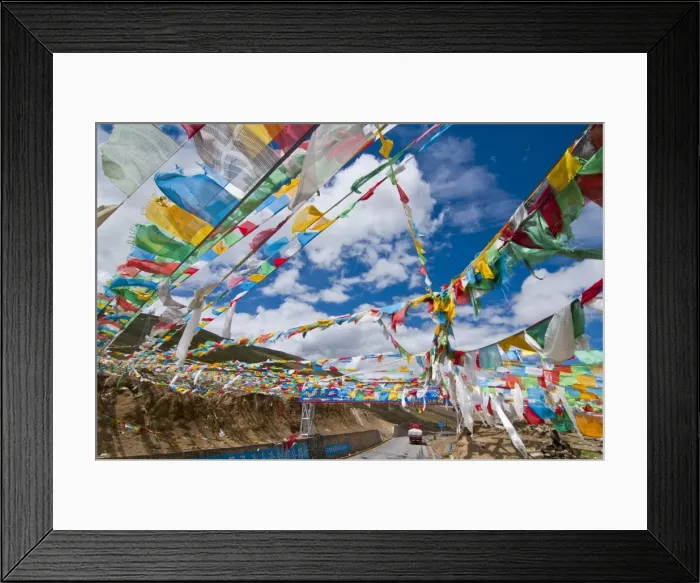 Framed Print : Prayer flags crossing the Friendship Highway between Lhasa and Kathmandu Framed Print : Prayer flags crossing the Friendship Highway between Lhasa and Kathmandu