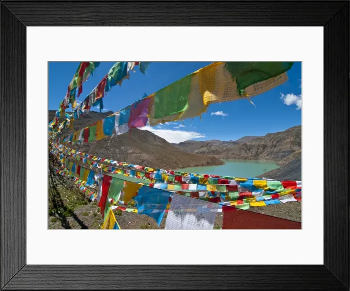 Framed Print : Prayer flags above an artifical lake near the Karo-La Pass, Tibet, China, Asia Framed Print : Prayer flags above an artifical lake near the Karo-La Pass, Tibet, China, Asia