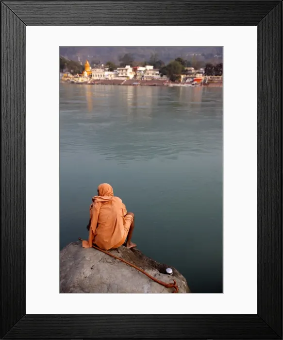 Framed Print : Sadhu sitting by the River Ganges in Rishikesh, Uttarakhand, India, Asia Framed Print : Sadhu sitting by the River Ganges in Rishikesh, Uttarakhand, India, Asia