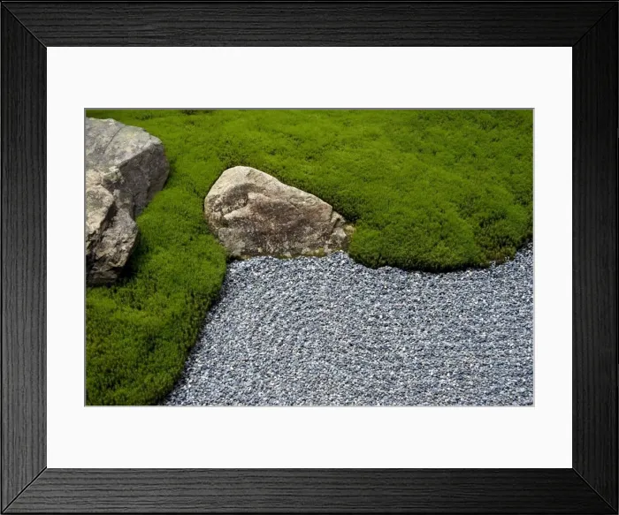 Framed Print : Carefully manicured moss highlights a rock garden at Sanzenin Temple in Ohara Framed Print : Carefully manicured moss highlights a rock garden at Sanzenin Temple in Ohara