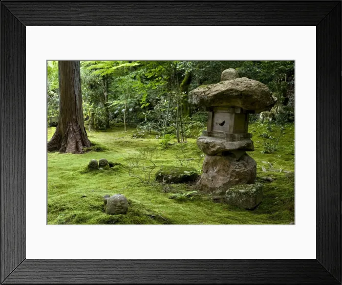 Framed Print : A rugged stone lantern accents a moss garden at Sanzenin Temple in Ohara Framed Print : A rugged stone lantern accents a moss garden at Sanzenin Temple in Ohara