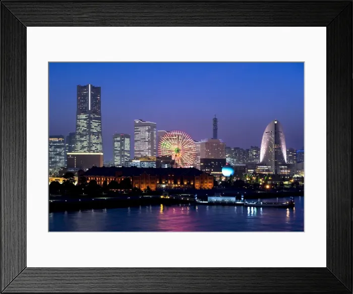 Framed Print : Twilight view of Red Brick Park and Landmark Tower at MM21 waterfront complex Framed Print : Twilight view of Red Brick Park and Landmark Tower at MM21 waterfront complex