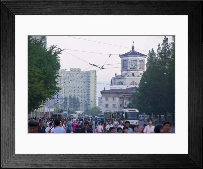 Framed Print : Busy street in front of the Pyongyang railway station, Pyongyang, North Korea, Asia Framed Print : Busy street in front of the Pyongyang railway station, Pyongyang, North Korea, Asia