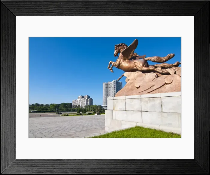 Framed Print : Flying horse monument in front of the Schoolchildrens palace, Pyongyang Framed Print : Flying horse monument in front of the Schoolchildrens palace, Pyongyang