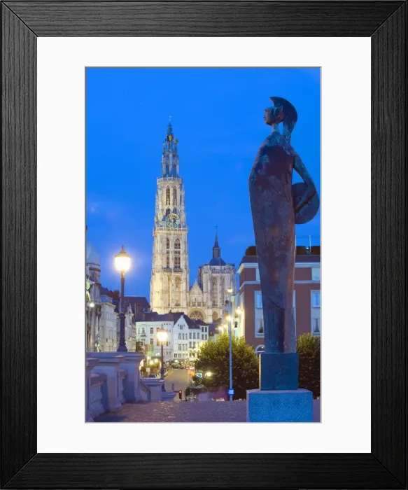 Framed Print : Night illumination, tower of Onze Lieve Vrouwekathedraal, Antwerp, Flanders Framed Print : Night illumination, tower of Onze Lieve Vrouwekathedraal, Antwerp, Flanders