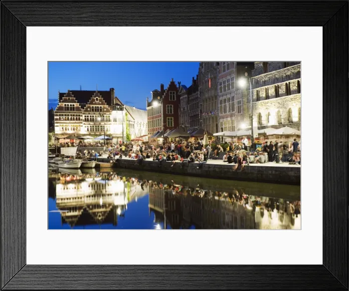 Framed Print : Night time reflection of waterfront town houses, Ghent, Flanders, Belgium, Europe Framed Print : Night time reflection of waterfront town houses, Ghent, Flanders, Belgium, Europe