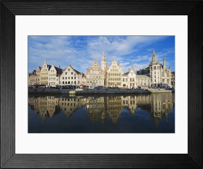 Framed Print : Reflection of waterfront town houses, Ghent, Flanders, Belgium, Europe