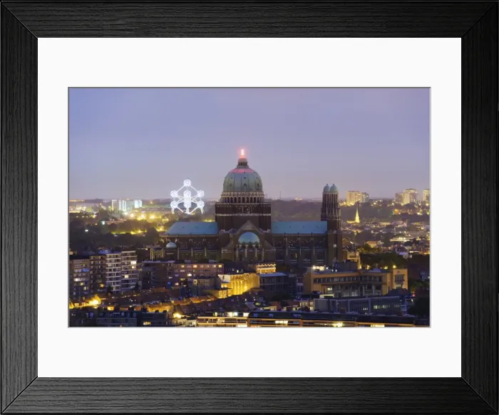 Framed Print : National Catholic Church and Atomium, panoramic view of the city illuminated at night Framed Print : National Catholic Church and Atomium, panoramic view of the city illuminated at night