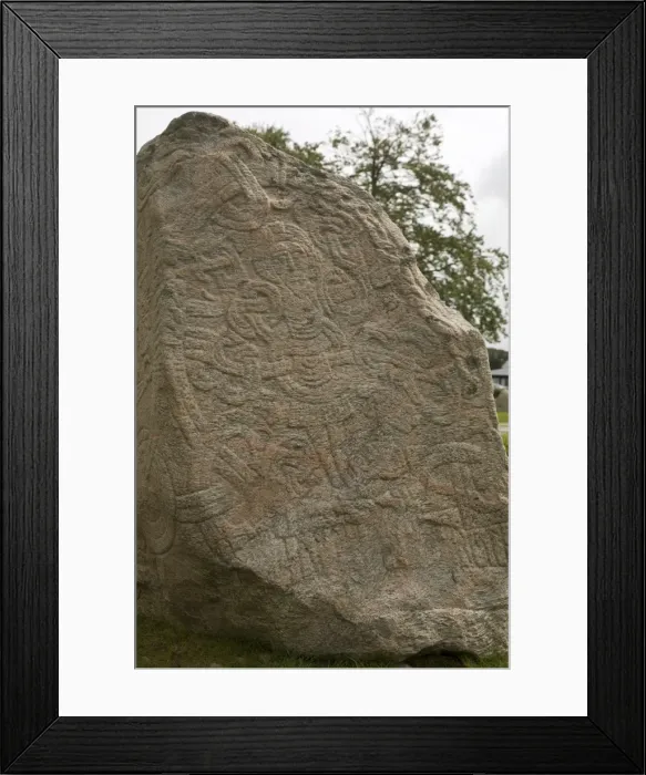 Framed Print : Runic stone, raised by Harald Bluetooth in 959AD to commemorate bringing Christianity to Denmark Framed Print : Runic stone, raised by Harald Bluetooth in 959AD to commemorate bringing Christianity to Denmark