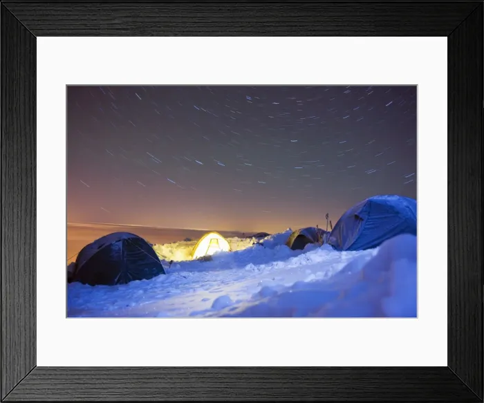 Framed Print : Star trails, camp site at 4000m on Mont Blanc, Chamonix, French Alps, France, Europe Framed Print : Star trails, camp site at 4000m on Mont Blanc, Chamonix, French Alps, France, Europe