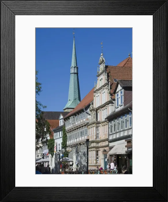Framed Print : Baroque and medieval carved and painted buildings in Hamelin, Lower Saxony