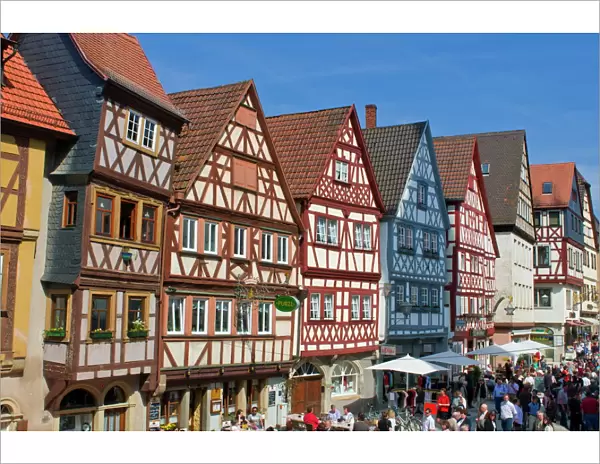 Half timbered houses in the pedestrian zone of Ochsenfurt, Franconia, Bavaria