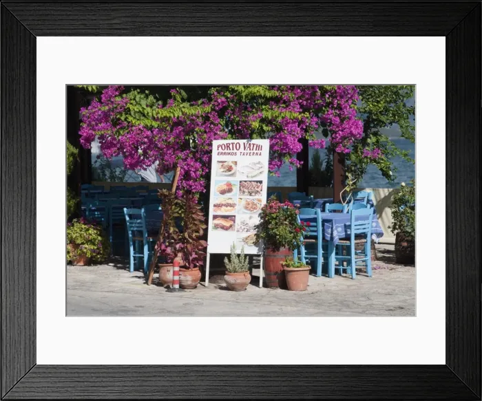Framed Print : Greek taverna, Vathi, Meganisi, Ionian Islands, Greek Islands, Greece, Europe