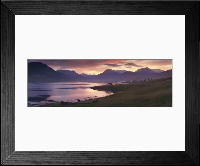 Framed Print : Sunset on Reydarfjordur town, in the East Fjords region (Austurland), Iceland Framed Print : Sunset on Reydarfjordur town, in the East Fjords region (Austurland), Iceland