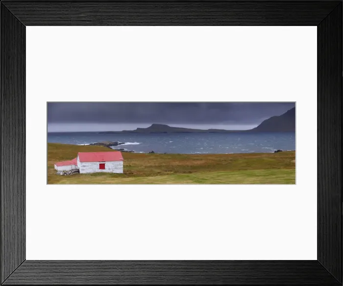 Framed Print : Red-roofed house in Stodvarfjordur fjord, East Fjords region (Austurland)