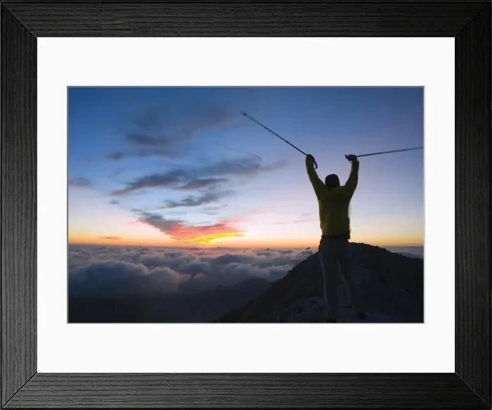 Framed Print : Hiker enjoying the view from Pania della Croce, 1858m, Apuan Alps, Tuscany, Italy, Europe