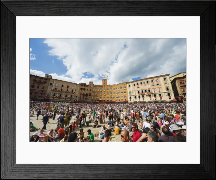 Framed Print : Crowds at El Palio horse race festival, Piazza del Campo, Siena, Tuscany, Italy, Europe