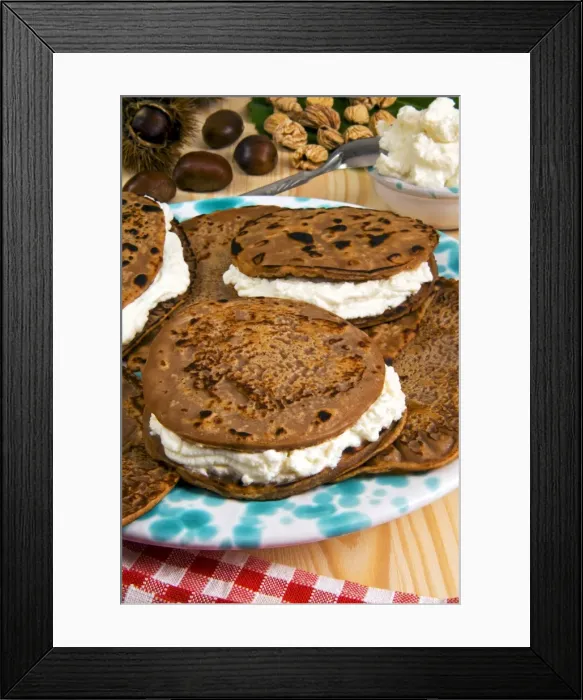 Framed Print : Necci, flatbread made with chestunt flour, filled with ricotta cheese, Tuscany Framed Print : Necci, flatbread made with chestunt flour, filled with ricotta cheese, Tuscany