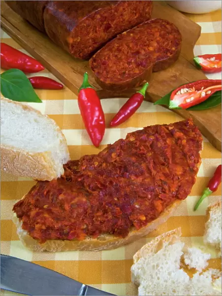 Hot calabrian soft salami (Nduia), Calabria, Italy, Europe