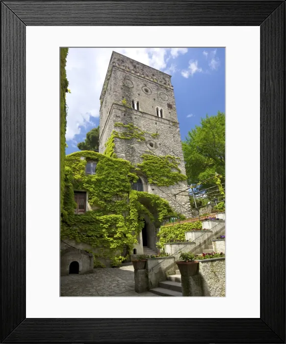 Framed Print : The 11th Century Tower in Villa Rufolo Gardens, Ravello, Amalfi Coast, UNESCO World Heritage Site Framed Print : The 11th Century Tower in Villa Rufolo Gardens, Ravello, Amalfi Coast, UNESCO World Heritage Site