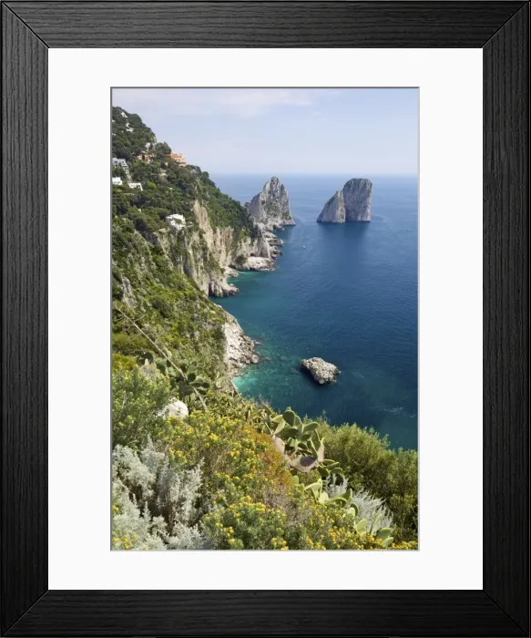Framed Print : View of Faraglioni Rocks from Gardens of Augustus on Isle of Capri, Bay of Naples Framed Print : View of Faraglioni Rocks from Gardens of Augustus on Isle of Capri, Bay of Naples