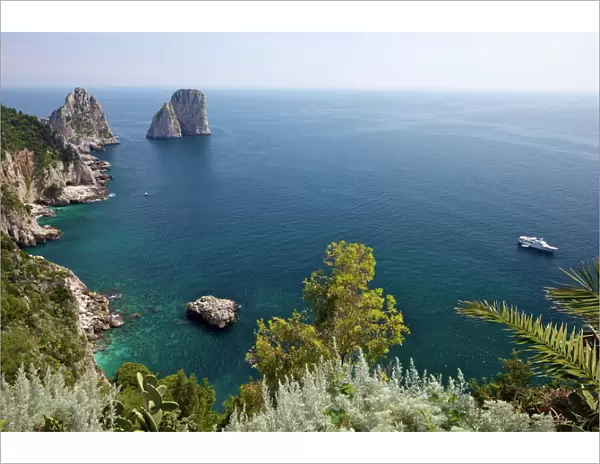 View of Faraglioni Rocks from Gardens of Augustus on Isle of Capri, Bay of Naples