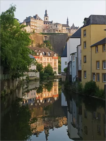 Town houses reflected in canal, Old Town, Grund district, UNESCO World Heritage Site