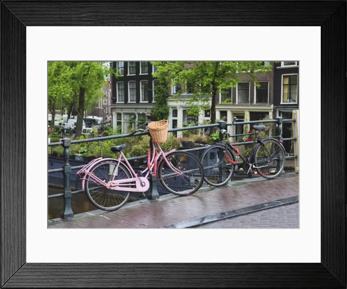 Framed Print : Pink bicycle, Brouwersgracht, Amsterdam, Netherlands, Europe Framed Print : Pink bicycle, Brouwersgracht, Amsterdam, Netherlands, Europe