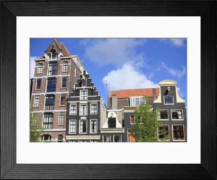 Framed Print : Houses along a canal, Amsterdam, Netherlands, Europe Framed Print : Houses along a canal, Amsterdam, Netherlands, Europe