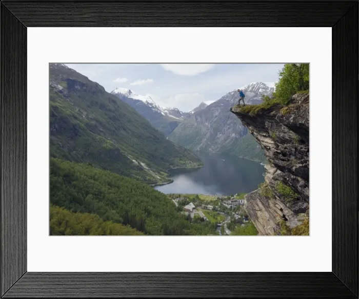 Framed Print : Cliff top view over Geiranger Fjord, UNESCO World Heritage Site, Western Fjords Framed Print : Cliff top view over Geiranger Fjord, UNESCO World Heritage Site, Western Fjords