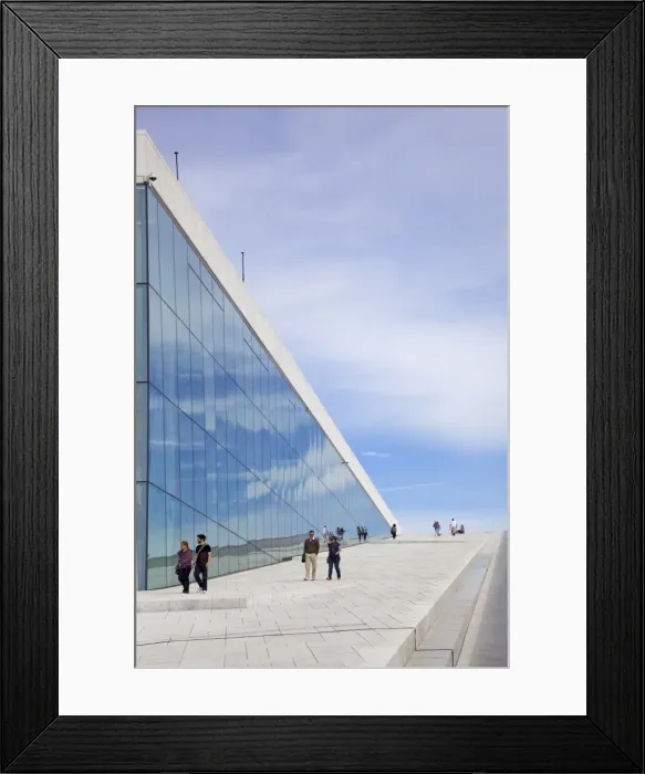 Framed Print : Visitors walking outside the Oslo Opera house exterior in summer sunshine Framed Print : Visitors walking outside the Oslo Opera house exterior in summer sunshine