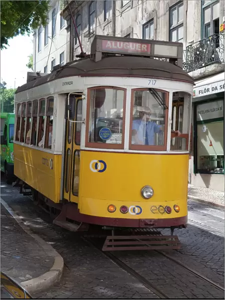 Tram in the Alfama district, Lisbon, Portugal, Europe