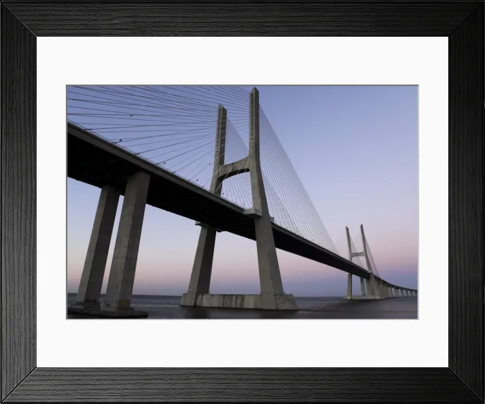 Framed Print : Dusk at the Vasco da Gama Bridge over the River Tagus (Rio Tejo) in Lisbon Framed Print : Dusk at the Vasco da Gama Bridge over the River Tagus (Rio Tejo) in Lisbon