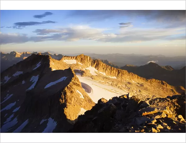 View at sunrise, view from Pico de Aneto, at 3404m the highest peak in the Pyrenees