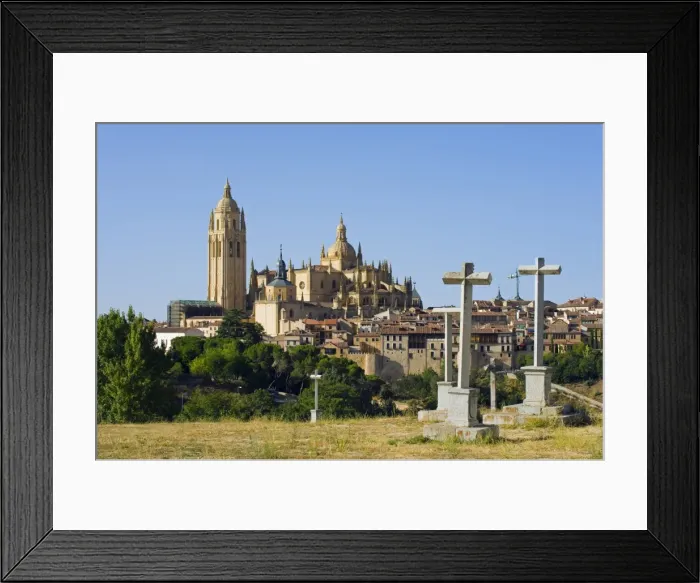 Framed Print : Cemetery crosses and Gothic style Segovia Cathedral dating from 1577, Segovia Framed Print : Cemetery crosses and Gothic style Segovia Cathedral dating from 1577, Segovia