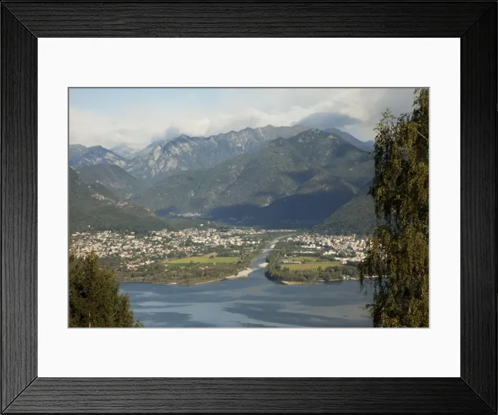 Framed Print : River Maggia and the towns of Ascona and Locarno, Lake Maggiore, Canton Tessin Framed Print : River Maggia and the towns of Ascona and Locarno, Lake Maggiore, Canton Tessin