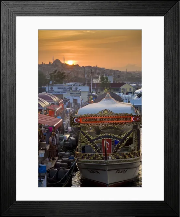 Framed Print : Traditional boats cooking and selling food, Eminonu, Galeta bridge, Istanbul Framed Print : Traditional boats cooking and selling food, Eminonu, Galeta bridge, Istanbul