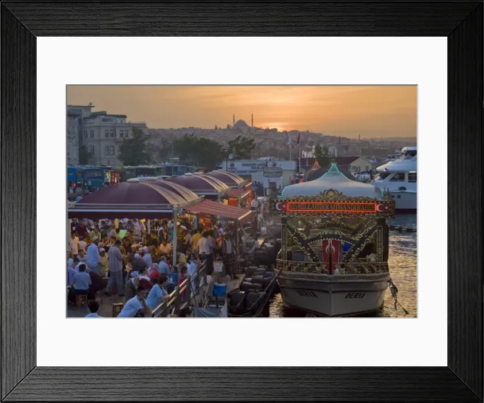 Framed Print : Traditional boats cooking and selling food, Eminonu, Galeta bridge, Istanbul Framed Print : Traditional boats cooking and selling food, Eminonu, Galeta bridge, Istanbul