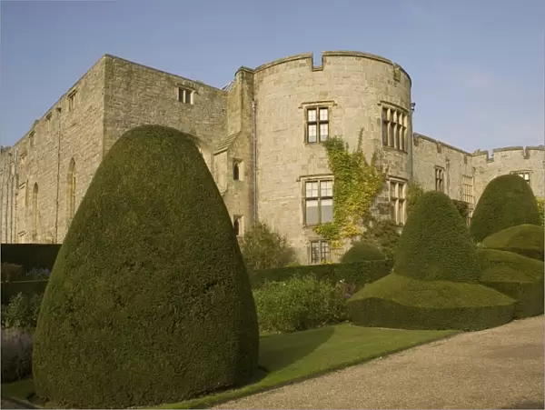 Chirk castle, with topiary, Wrexham, on the border between England and Wales