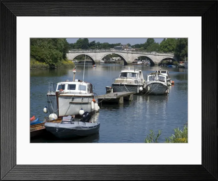 Framed Print : The bridge over the Thames with pleasure boats in the foreground, Richmond Framed Print : The bridge over the Thames with pleasure boats in the foreground, Richmond