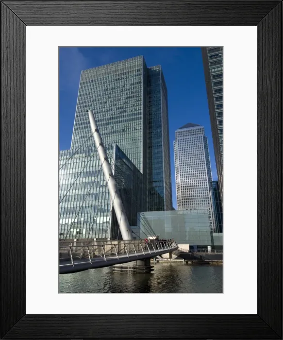 Framed Print : Looking over bridge towards Canary Wharf and towers, Docklands, London Framed Print : Looking over bridge towards Canary Wharf and towers, Docklands, London