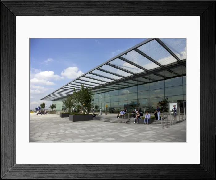 Framed Print : Passengers wait outside Terminal 4, Heathrow Airport, London, England, United Kingdom Framed Print : Passengers wait outside Terminal 4, Heathrow Airport, London, England, United Kingdom