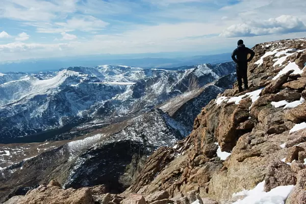 Hiker on Longs Peak Trail, Rocky Mountain National Park, Colorado, United States of America