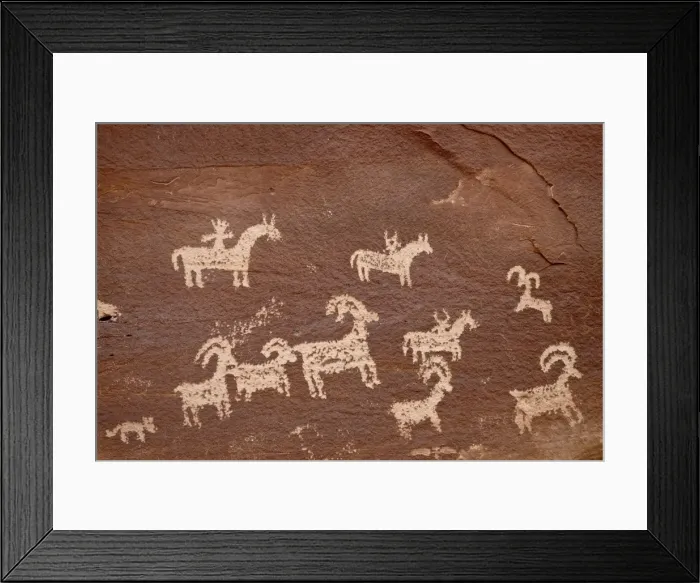 Framed Print : Bighorn hunt petroglyph panel, Arches National Park, Utah, United States of America Framed Print : Bighorn hunt petroglyph panel, Arches National Park, Utah, United States of America