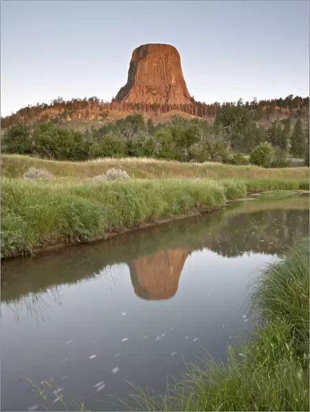 Devils Tower reflected in a stream, Devils Tower National Monument
