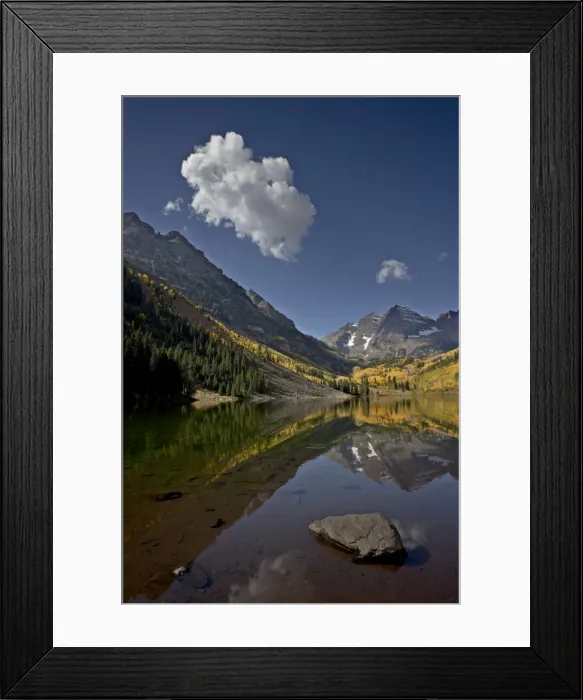 Framed Print : Maroon Bells reflected in Maroon Lake with fall color, White River National Forest Framed Print : Maroon Bells reflected in Maroon Lake with fall color, White River National Forest