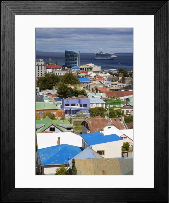 Framed Print : View of Punta Arenas city from La Cruz Hill, Magallanes Province, Patagonia Framed Print : View of Punta Arenas city from La Cruz Hill, Magallanes Province, Patagonia