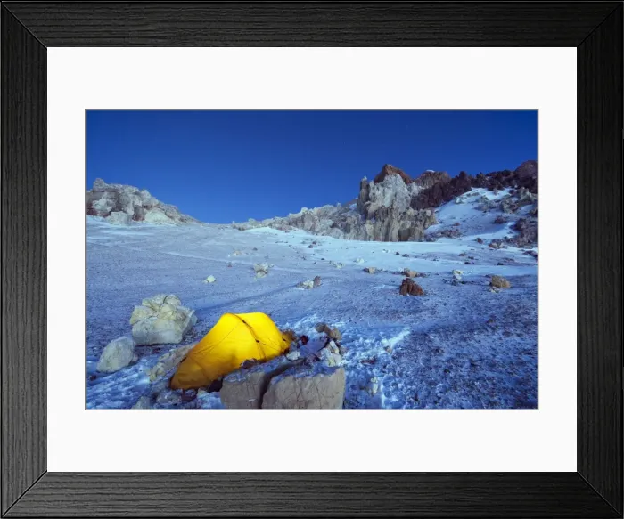 Framed Print : Illuminated tent at White Rocks campsite, Piedras Blancas, 6200m, Aconcagua 6962m Framed Print : Illuminated tent at White Rocks campsite, Piedras Blancas, 6200m, Aconcagua 6962m